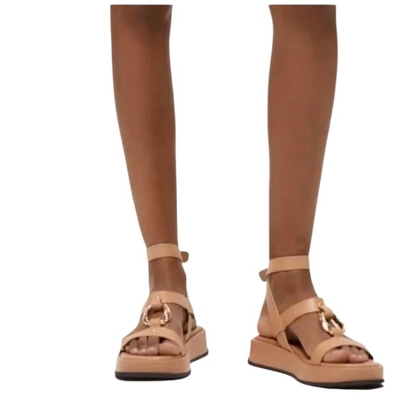 New ZARA Leather Embellished Flatform Leather Sandals Nude Size 40 Or 9 - Picture 2 of 16